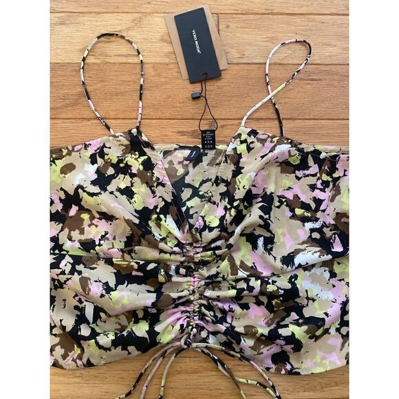 NWT VERO MODA women's dark color splattered Sleeveless ruched crop top size med - Picture 2 of 7